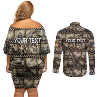 Pearl Harbor Remembrance Day Personalized Couples Matching Off Shoulder Short Dress and Long Sleeve Button Shirt Memories of December 7 with Red Poppy Lei - Polynesian Pride