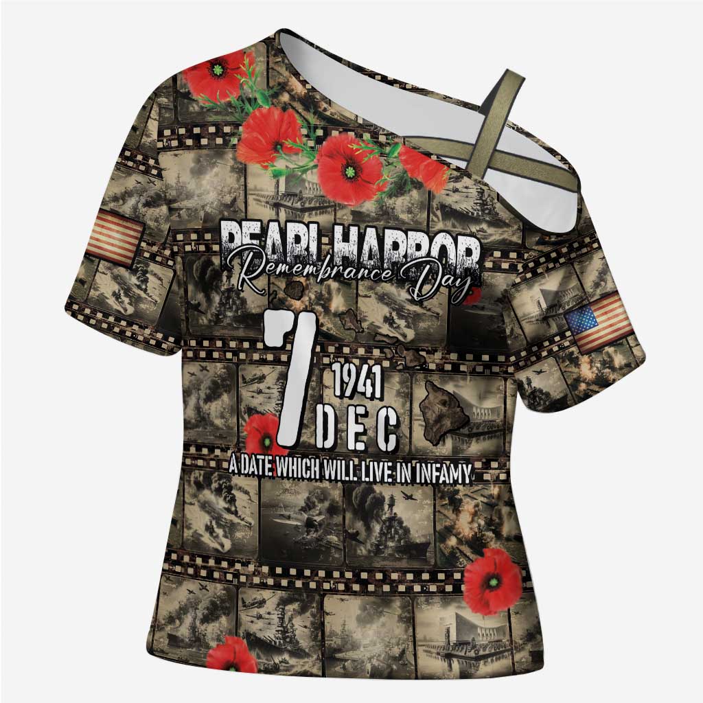 Pearl Harbor Remembrance Day Personalized Cross Shoulder Shirt Memories of December 7 with Red Poppy Lei - Polynesian Pride