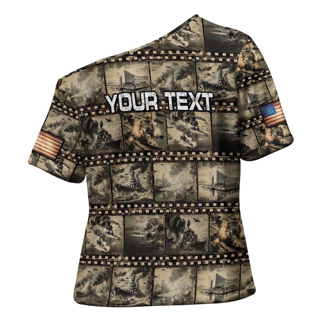 Pearl Harbor Remembrance Day Personalized Cross Shoulder Shirt Memories of December 7 with Red Poppy Lei - Polynesian Pride