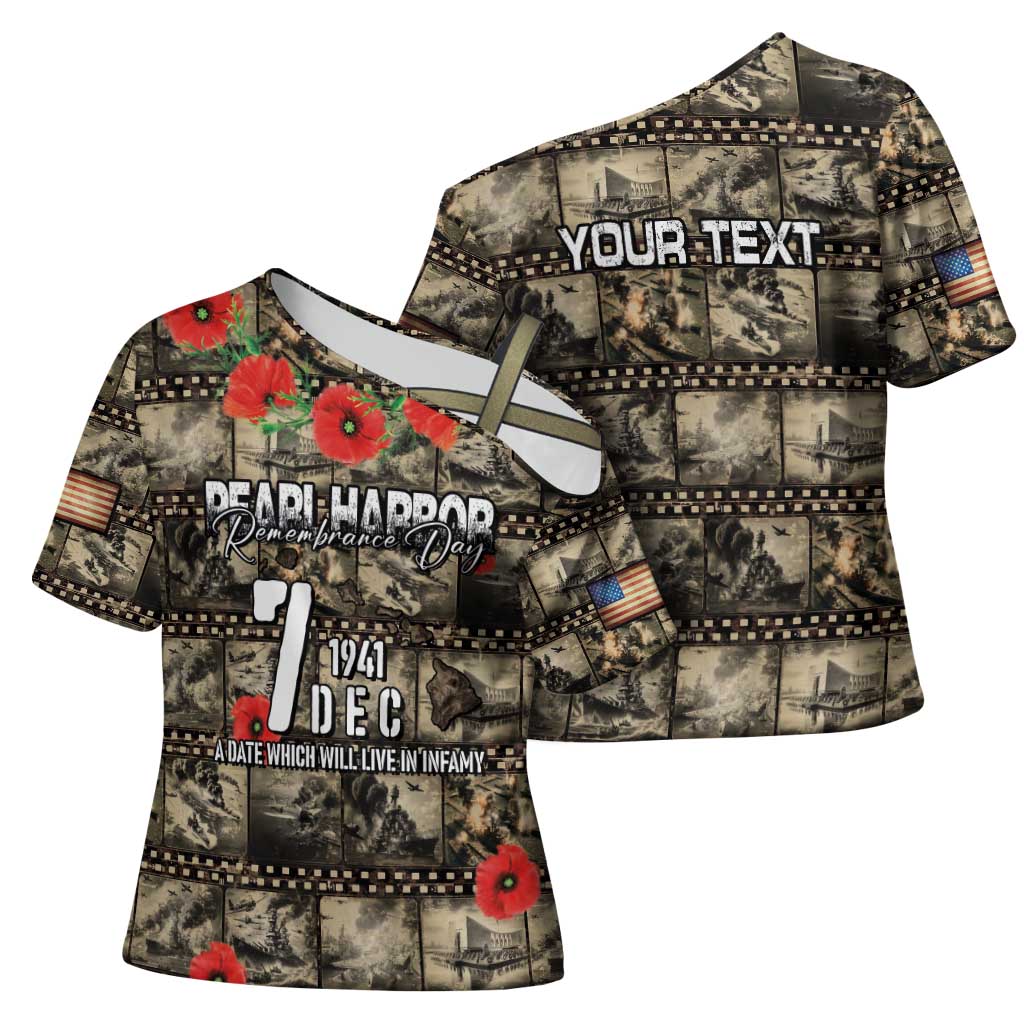 Pearl Harbor Remembrance Day Personalized Cross Shoulder Shirt Memories of December 7 with Red Poppy Lei - Polynesian Pride