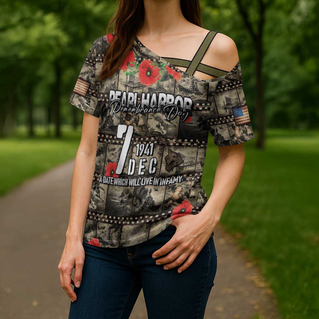 Pearl Harbor Remembrance Day Personalized Cross Shoulder Shirt Memories of December 7 with Red Poppy Lei - Polynesian Pride