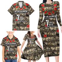 Pearl Harbor Remembrance Day Personalized Family Matching Long Sleeve Bodycon Dress and Hawaiian Shirt Memories of December 7 with Red Poppy Lei - Polynesian Pride