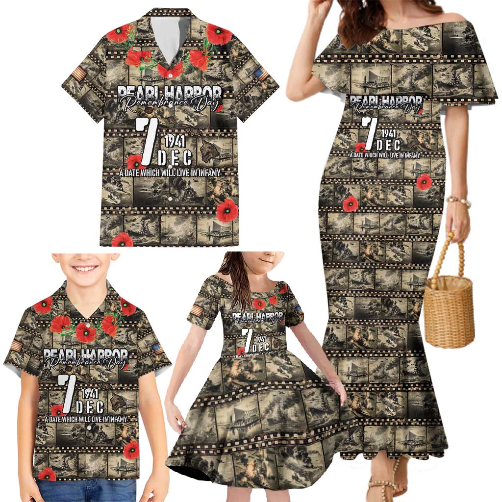 Pearl Harbor Remembrance Day Personalized Family Matching Mermaid Dress and Hawaiian Shirt Memories of December 7 with Red Poppy Lei - Polynesian Pride