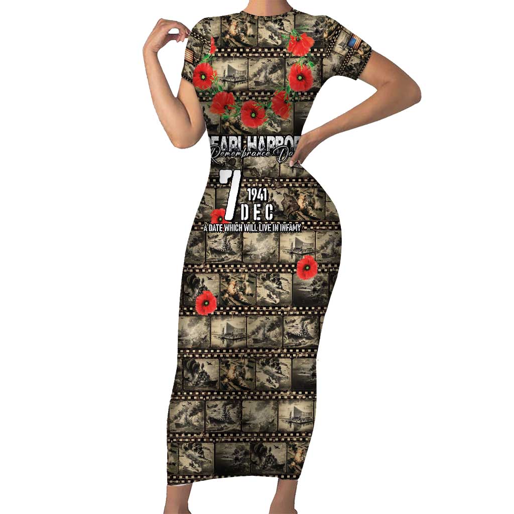 Pearl Harbor Remembrance Day Personalized Family Matching Short Sleeve Bodycon Dress and Hawaiian Shirt Memories of December 7 with Red Poppy Lei - Polynesian Pride