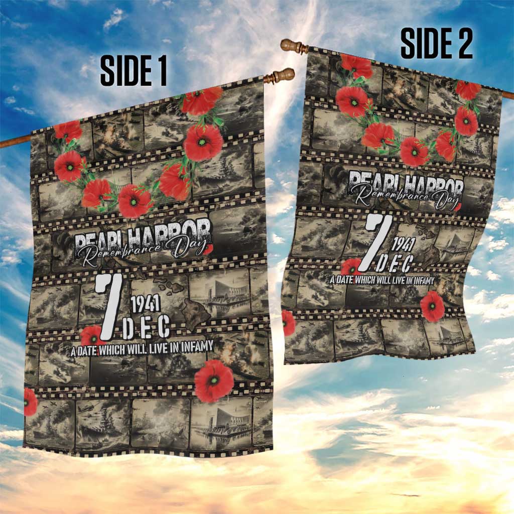 Pearl Harbor Remembrance Day Garden Flag Memories of December 7 with Red Poppy Lei - Polynesian Pride