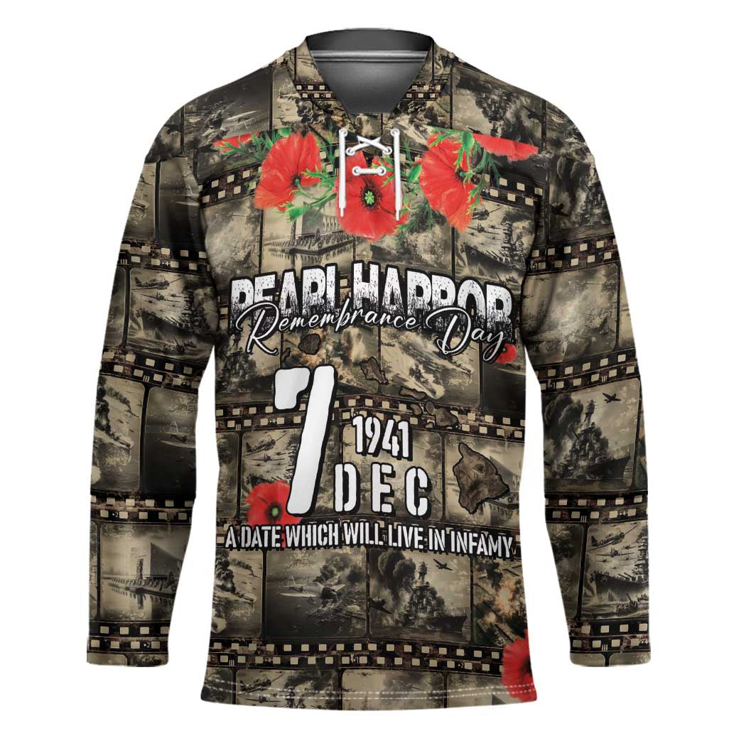 Pearl Harbor Remembrance Day Personalized Hockey Jersey Memories of December 7 with Red Poppy Lei - Polynesian Pride