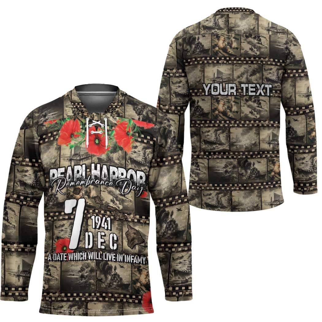 Pearl Harbor Remembrance Day Personalized Hockey Jersey Memories of December 7 with Red Poppy Lei - Polynesian Pride