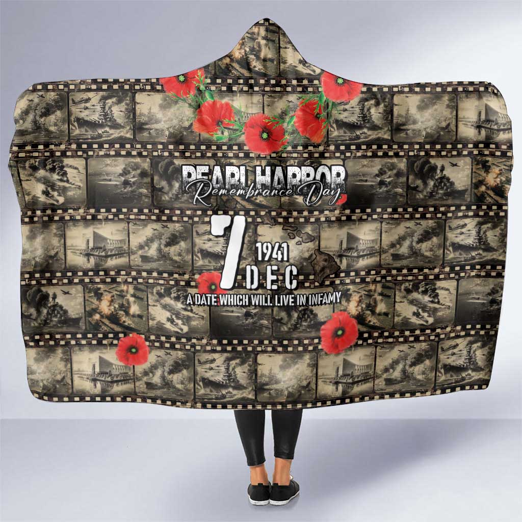 Pearl Harbor Remembrance Day Hooded Blanket Memories of December 7 with Red Poppy Lei LT03 One Size Beige - Polynesian Pride