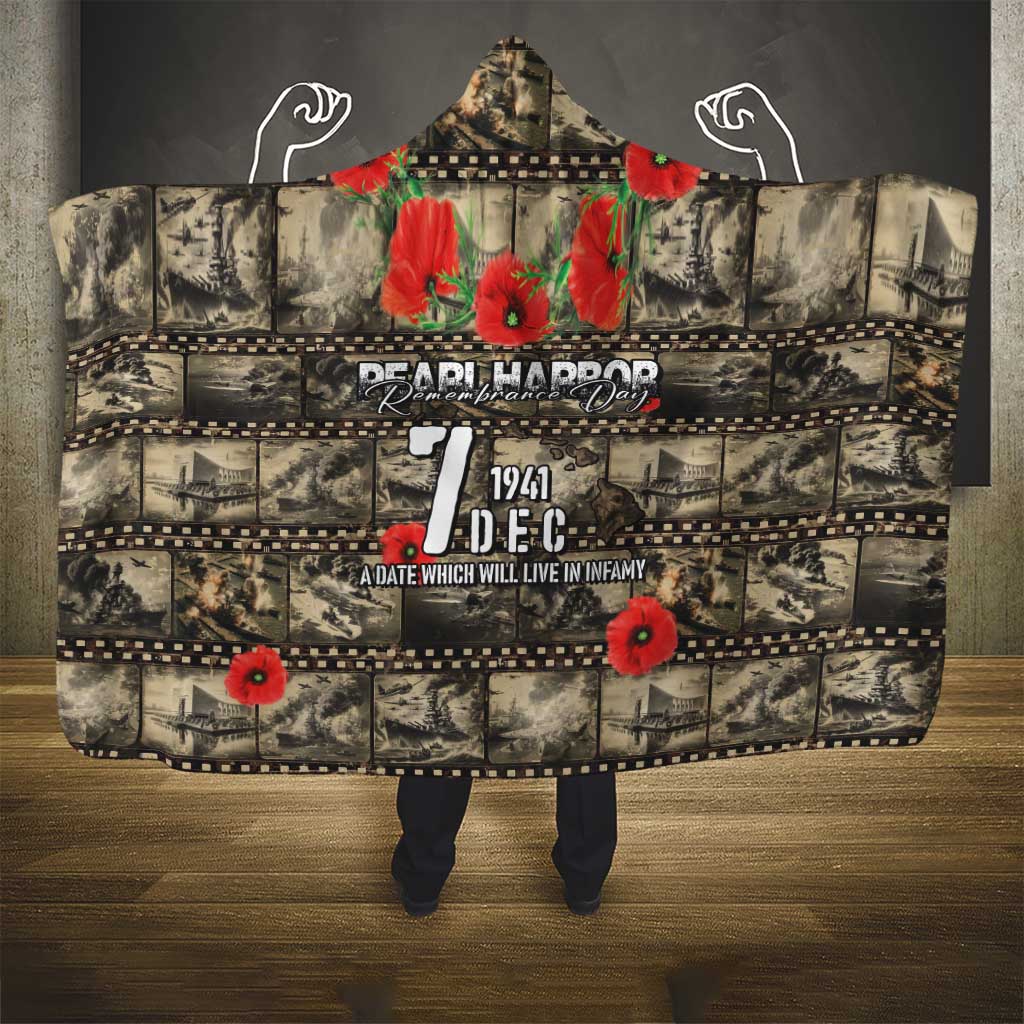 Pearl Harbor Remembrance Day Hooded Blanket Memories of December 7 with Red Poppy Lei LT03 - Polynesian Pride