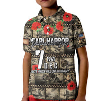 Pearl Harbor Remembrance Day Personalized Kid Polo Shirt Memories of December 7 with Red Poppy Lei - Polynesian Pride