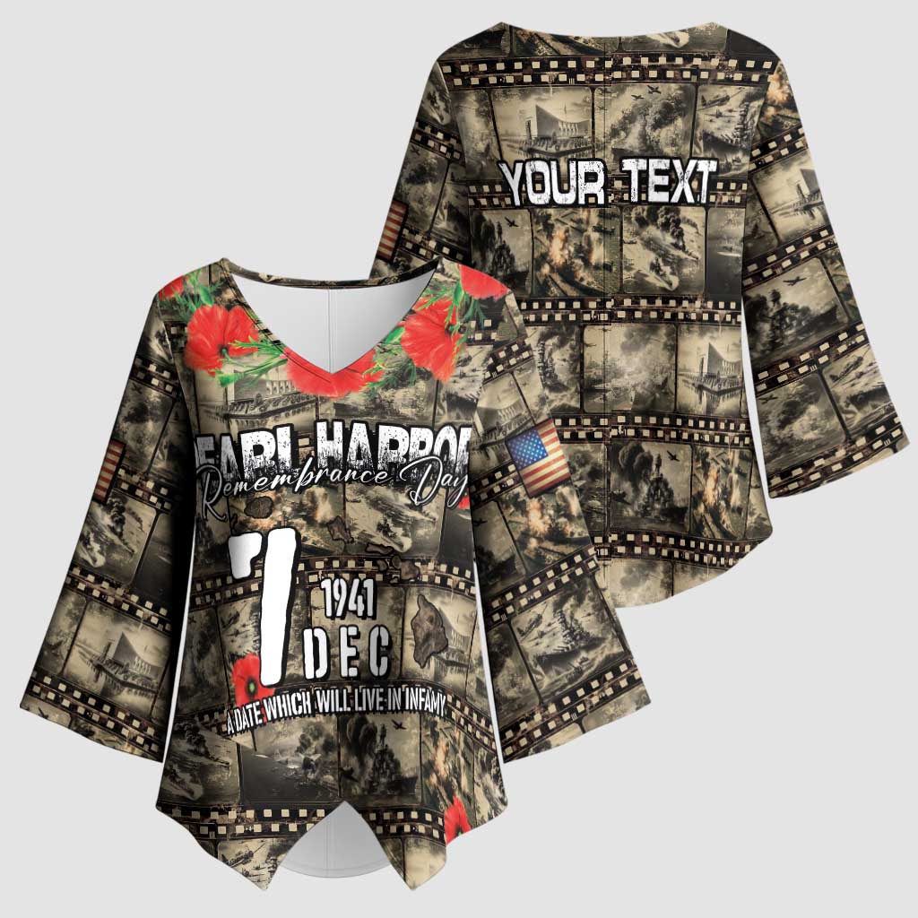 Pearl Harbor Remembrance Day Personalized Kimono Sleeve Blouse Memories of December 7 with Red Poppy Lei - Polynesian Pride