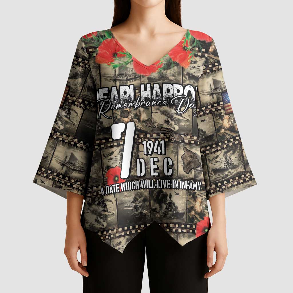 Pearl Harbor Remembrance Day Personalized Kimono Sleeve Blouse Memories of December 7 with Red Poppy Lei - Polynesian Pride