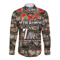 Pearl Harbor Remembrance Day Personalized Long Sleeve Button Shirt Memories of December 7 with Red Poppy Lei - Polynesian Pride