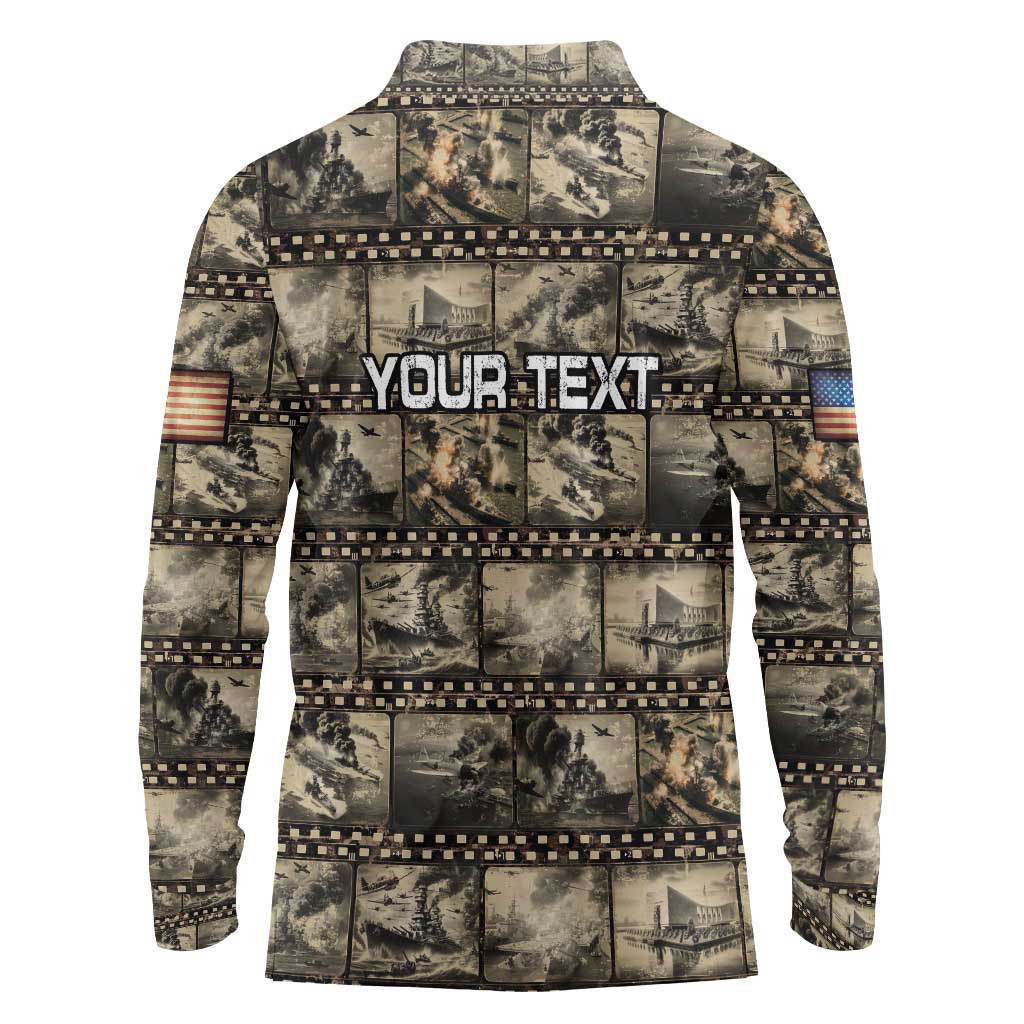 Pearl Harbor Remembrance Day Personalized Long Sleeve Polo Shirt Memories of December 7 with Red Poppy Lei - Polynesian Pride