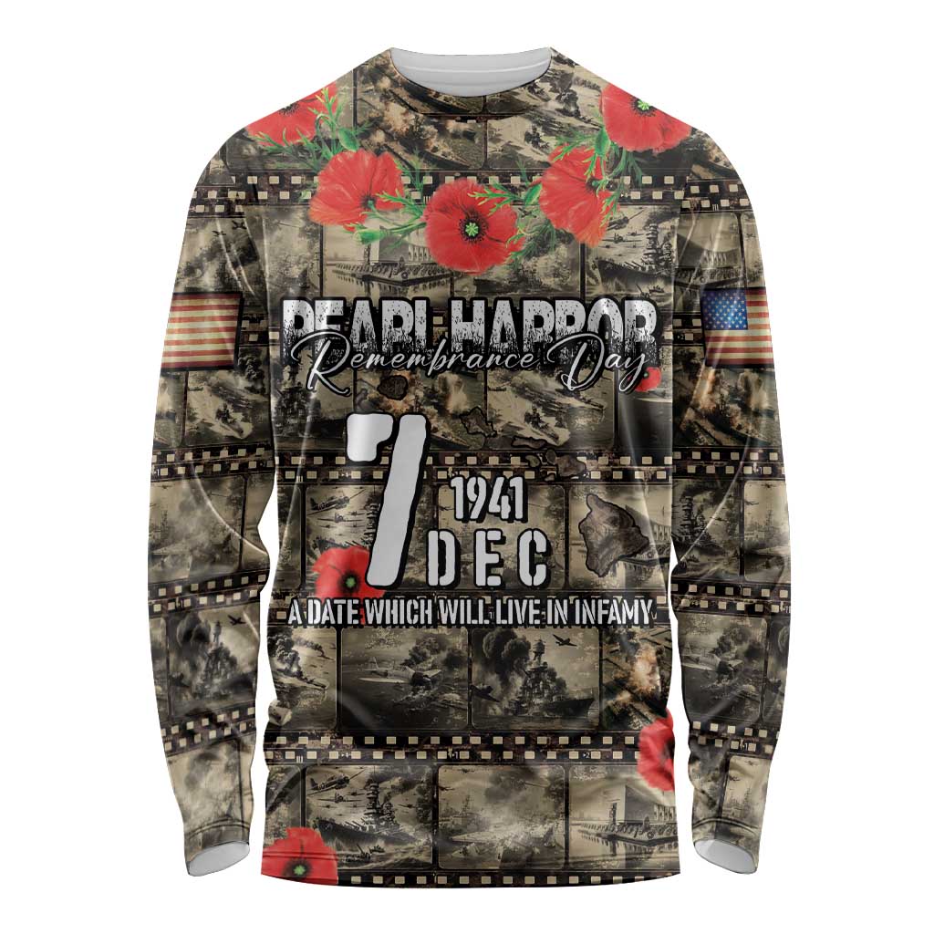 Pearl Harbor Remembrance Day Personalized Long Sleeve Shirt Memories of December 7 with Red Poppy Lei - Polynesian Pride