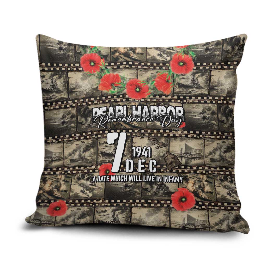 Pearl Harbor Remembrance Day Pillow Cover Memories of December 7 with Red Poppy Lei LT03 Beige - Polynesian Pride