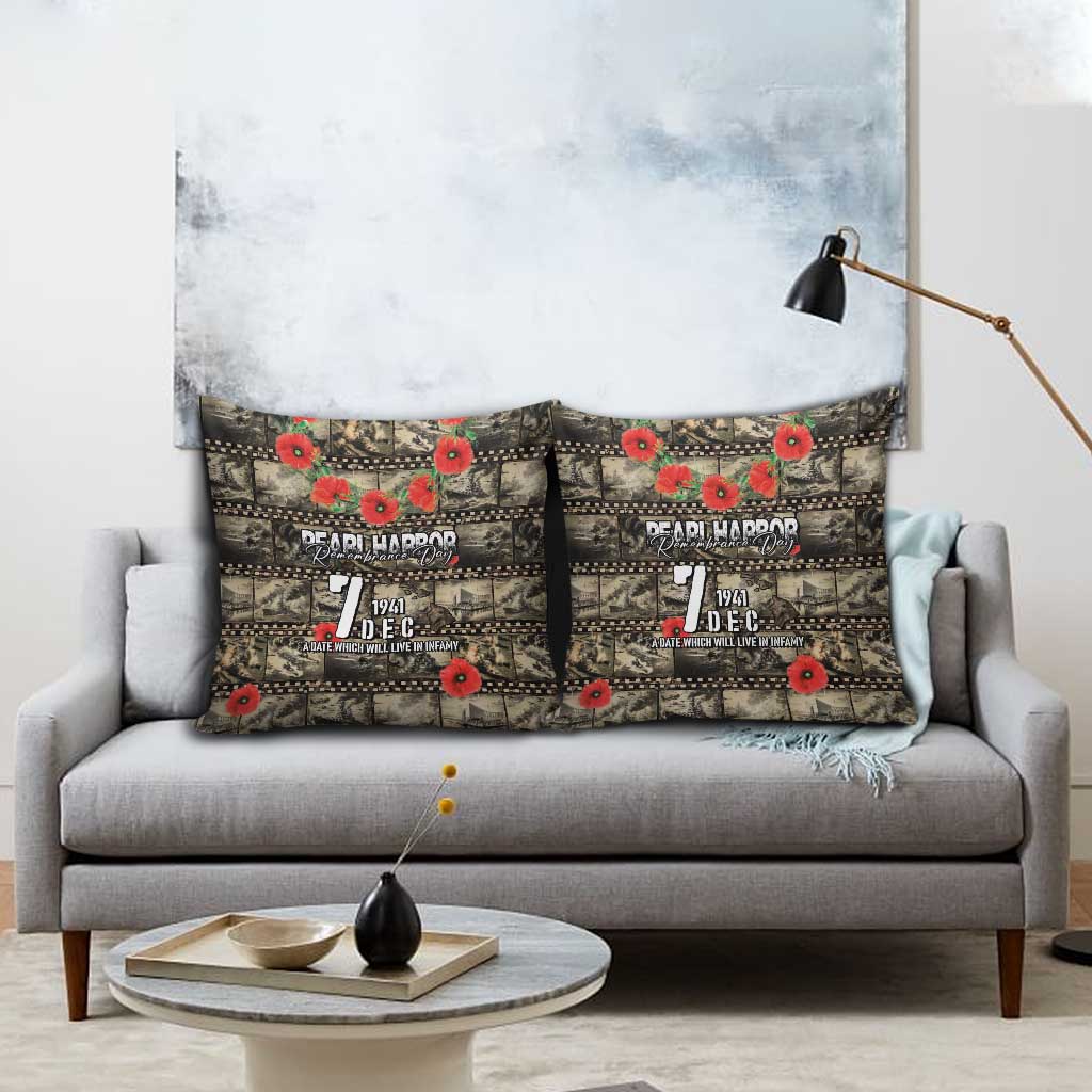 Pearl Harbor Remembrance Day Pillow Cover Memories of December 7 with Red Poppy Lei LT03 - Polynesian Pride
