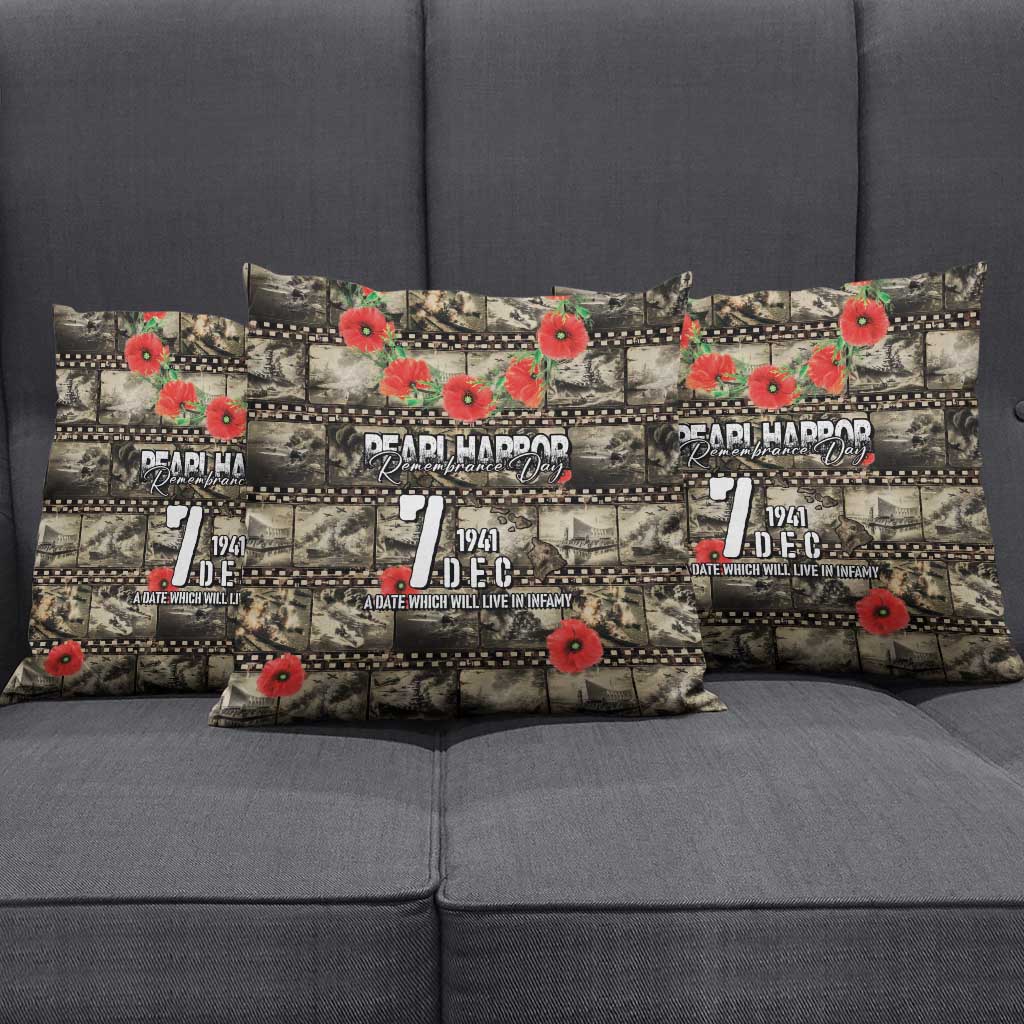 Pearl Harbor Remembrance Day Pillow Cover Memories of December 7 with Red Poppy Lei LT03 - Polynesian Pride
