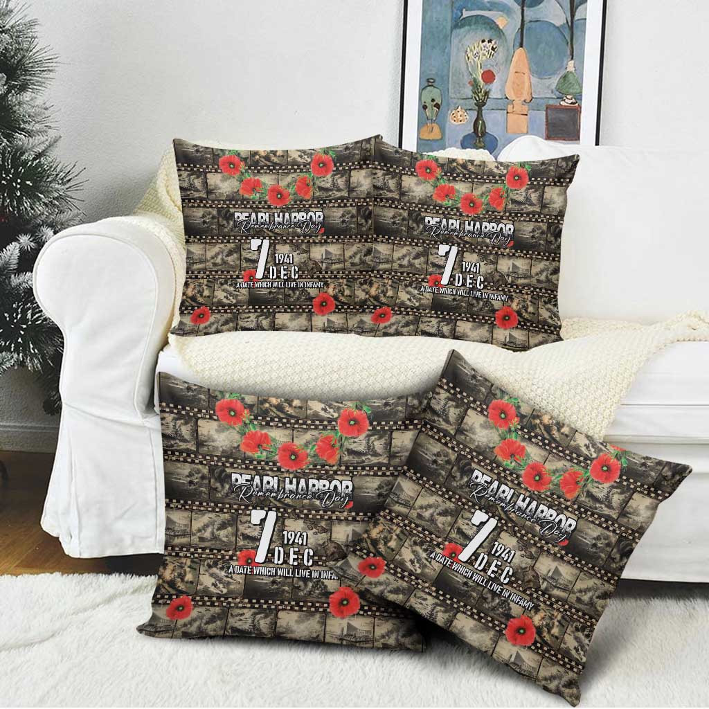 Pearl Harbor Remembrance Day Pillow Cover Memories of December 7 with Red Poppy Lei LT03 - Polynesian Pride