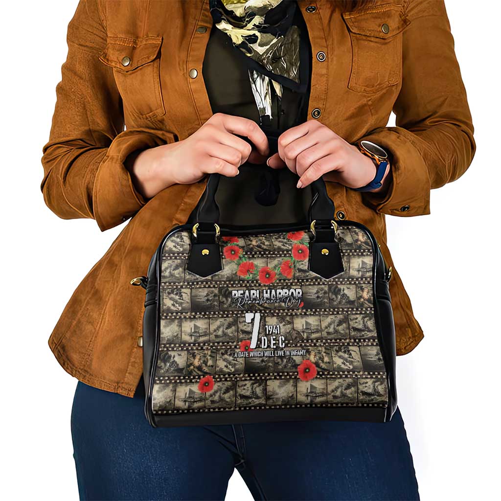 Pearl Harbor Remembrance Day Shoulder Handbag Memories of December 7 with Red Poppy Lei - Polynesian Pride