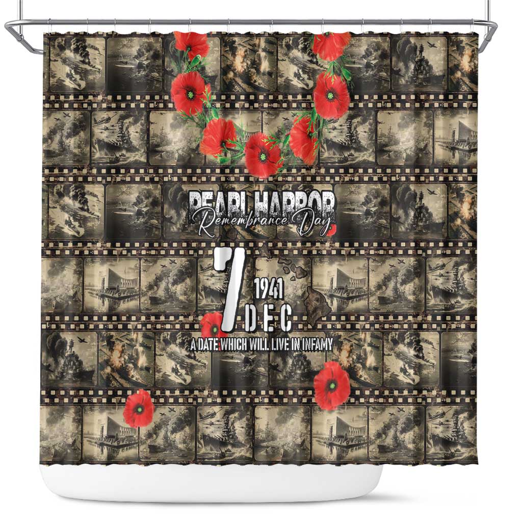 Pearl Harbor Remembrance Day Shower Curtain Memories of December 7 with Red Poppy Lei LT03 Beige - Polynesian Pride