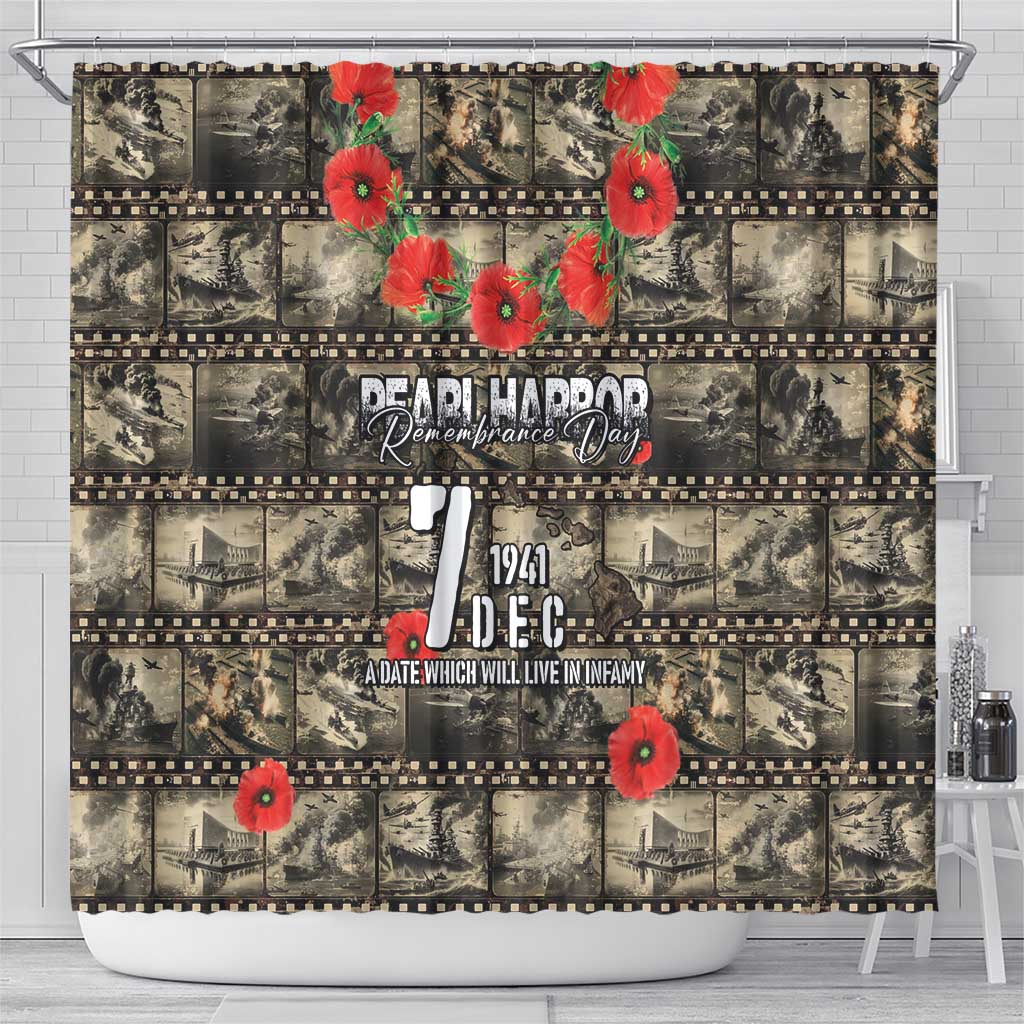 Pearl Harbor Remembrance Day Shower Curtain Memories of December 7 with Red Poppy Lei LT03 - Polynesian Pride