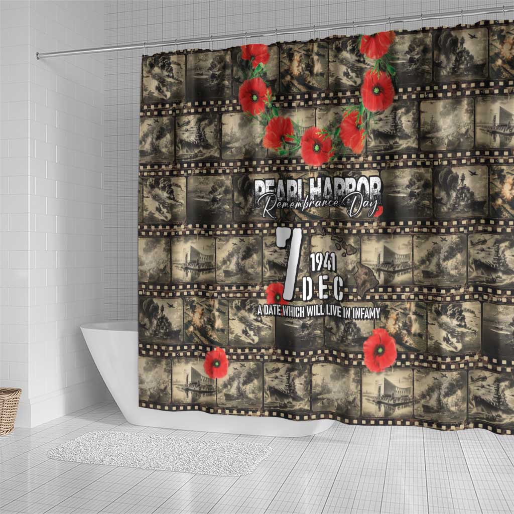 Pearl Harbor Remembrance Day Shower Curtain Memories of December 7 with Red Poppy Lei LT03 - Polynesian Pride