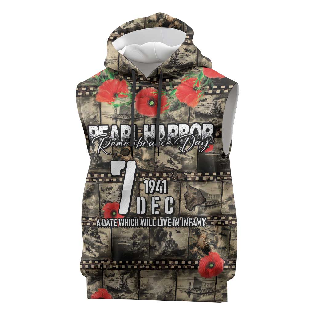 Pearl Harbor Remembrance Day Personalized Sleeveless Hoodie Memories of December 7 with Red Poppy Lei LT03 Beige - Polynesian Pride