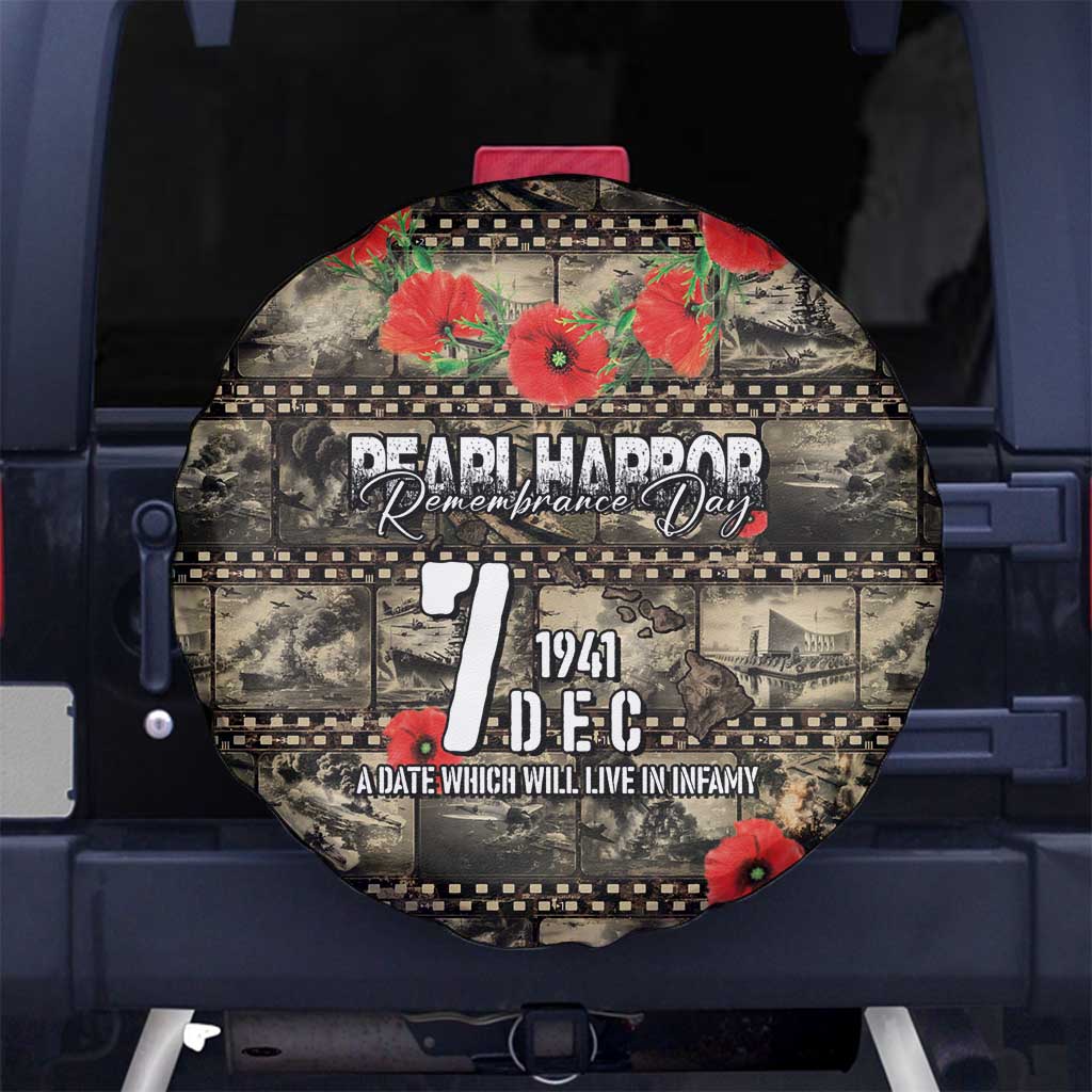 Pearl Harbor Remembrance Day Spare Tire Cover Memories of December 7 with Red Poppy Lei LT03 No hole Beige - Polynesian Pride