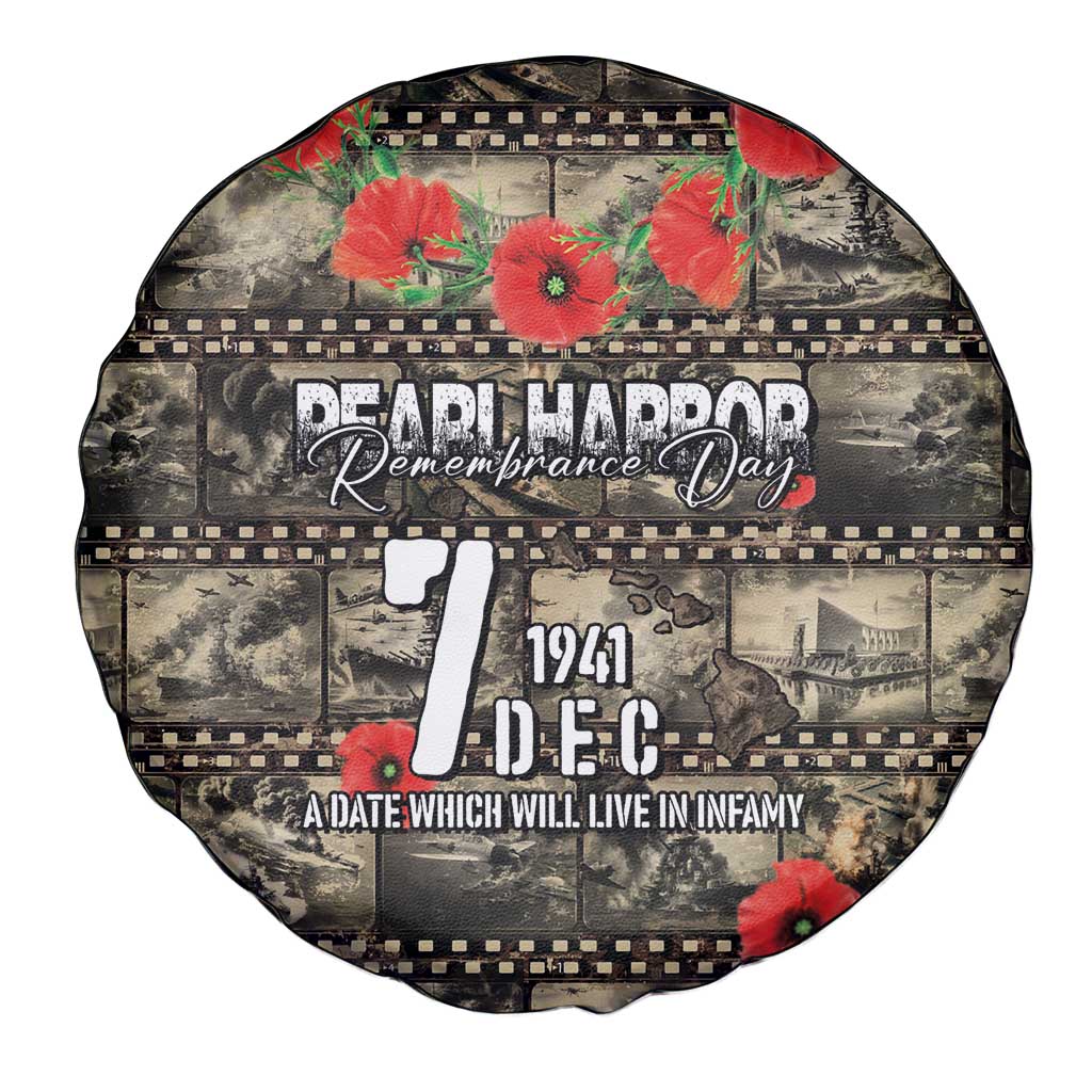 Pearl Harbor Remembrance Day Spare Tire Cover Memories of December 7 with Red Poppy Lei LT03 - Polynesian Pride
