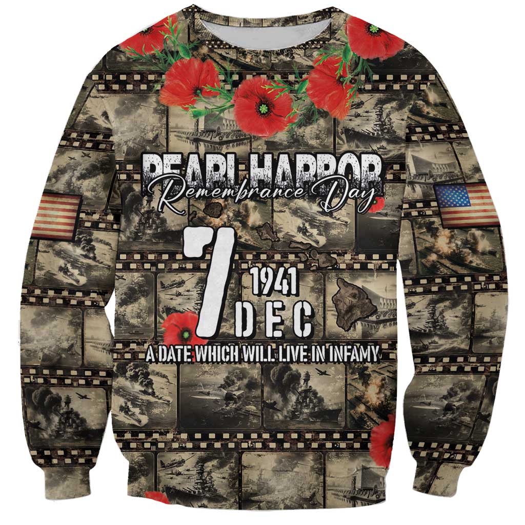 Pearl Harbor Remembrance Day Personalized Sweatshirt Memories of December 7 with Red Poppy Lei - Polynesian Pride