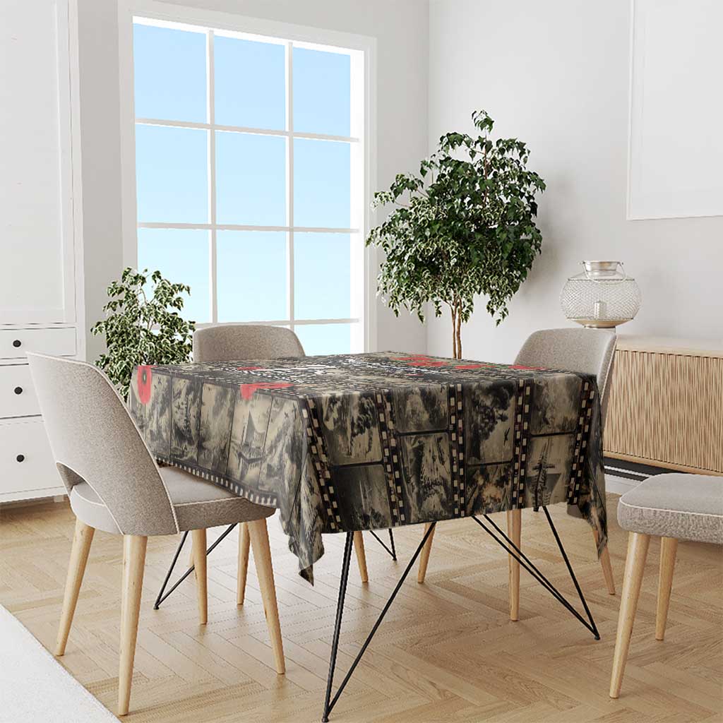 Pearl Harbor Remembrance Day Tablecloth Memories of December 7 with Red Poppy Lei - Polynesian Pride