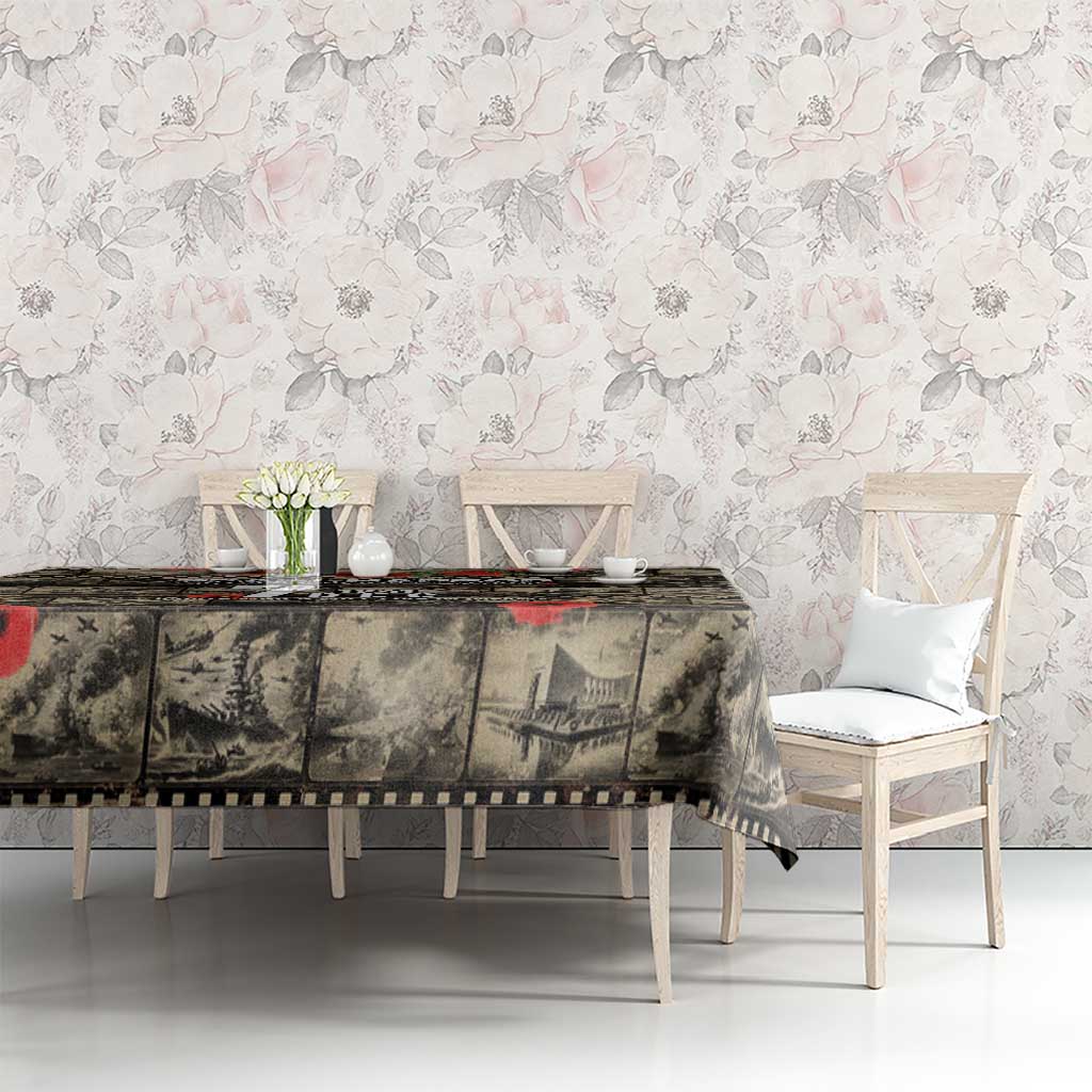 Pearl Harbor Remembrance Day Tablecloth Memories of December 7 with Red Poppy Lei - Polynesian Pride
