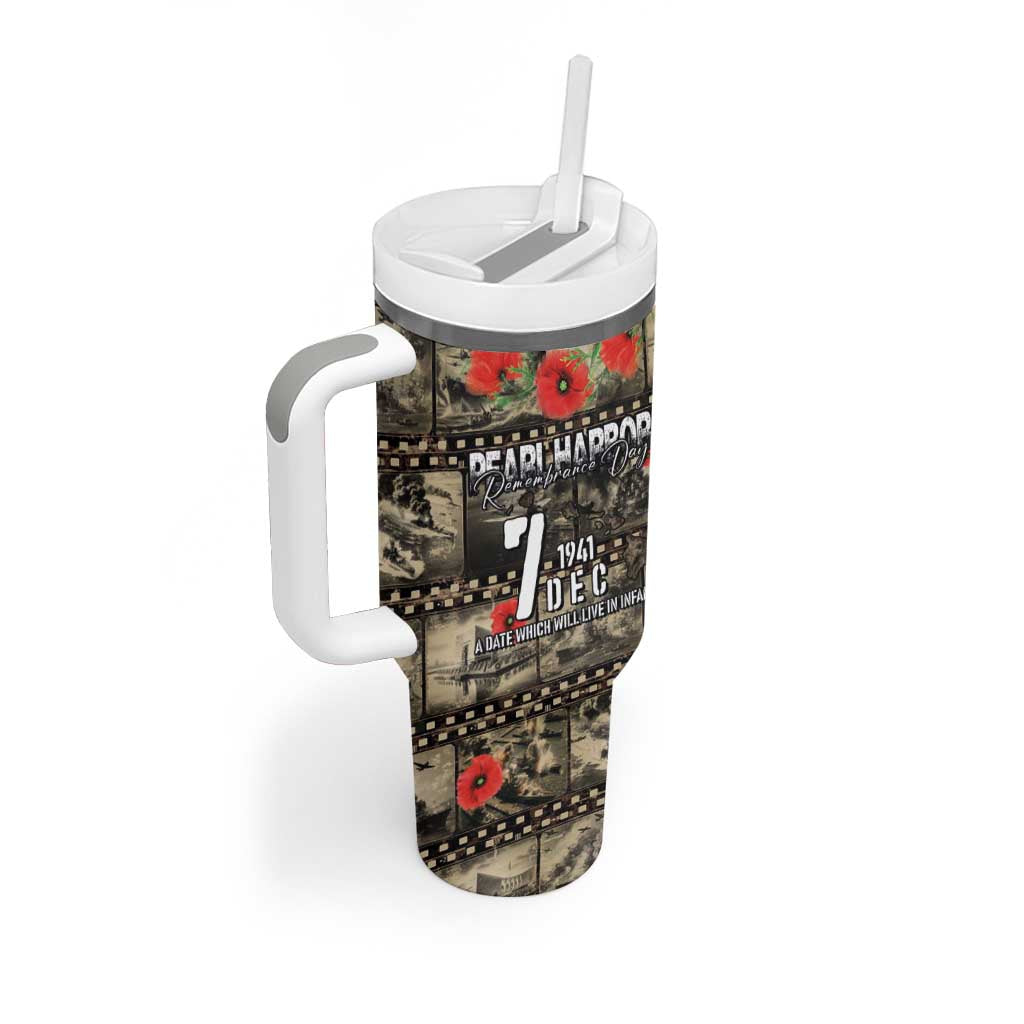 Pearl Harbor Remembrance Day Personalized Tumbler With Handle Memories of December 7 with Red Poppy Lei LT03 - Polynesian Pride