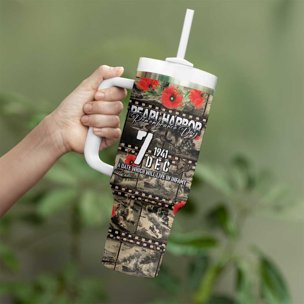 Pearl Harbor Remembrance Day Personalized Tumbler With Handle Memories of December 7 with Red Poppy Lei LT03 - Polynesian Pride
