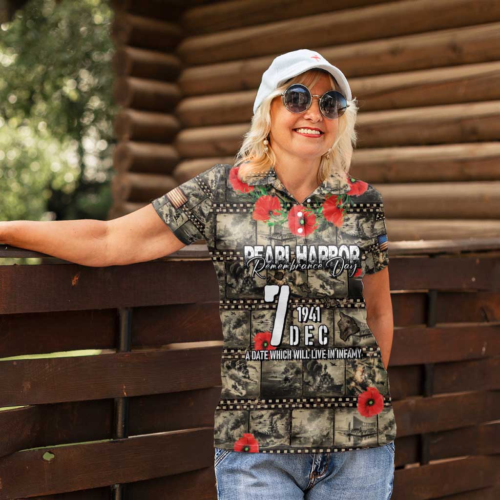 Pearl Harbor Remembrance Day Personalized Women Polo Shirt Memories of December 7 with Red Poppy Lei - Polynesian Pride