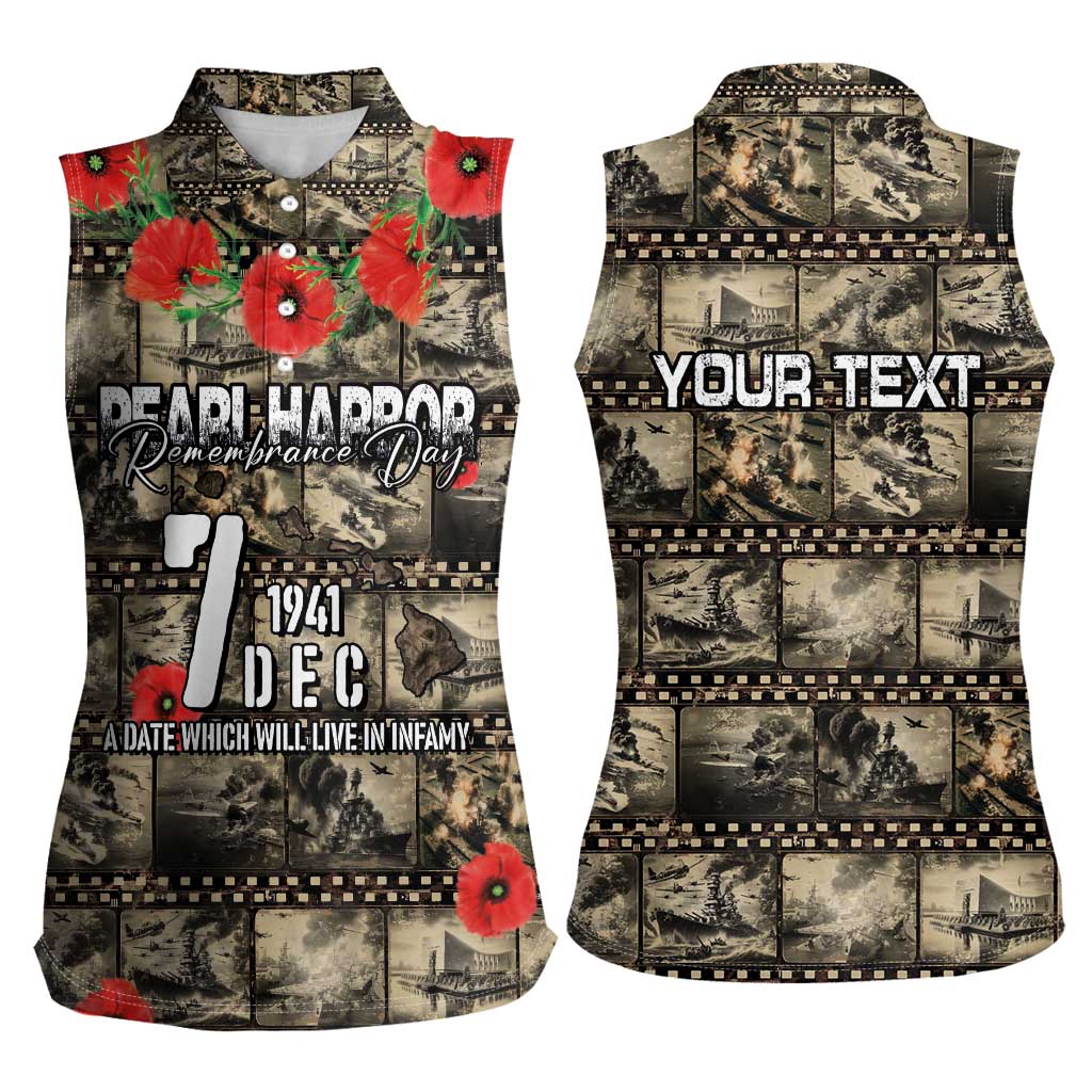 Pearl Harbor Remembrance Day Personalized Women Sleeveless Polo Shirt Memories of December 7 with Red Poppy Lei - Polynesian Pride