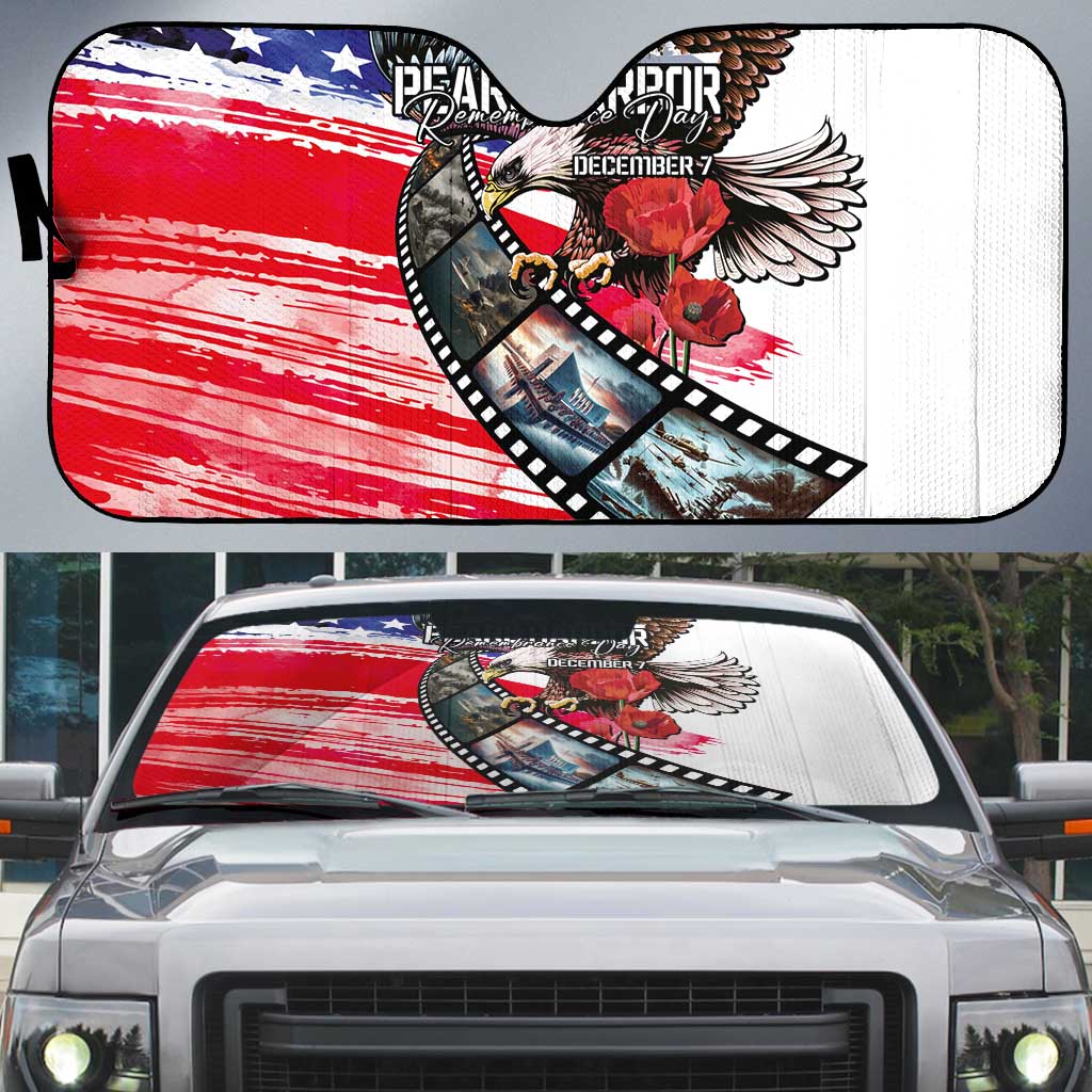 Pearl Harbor Remembrance Day Auto Sun Shade Lest We Forget - The Bald Eagle Remembers - Polynesian Pride