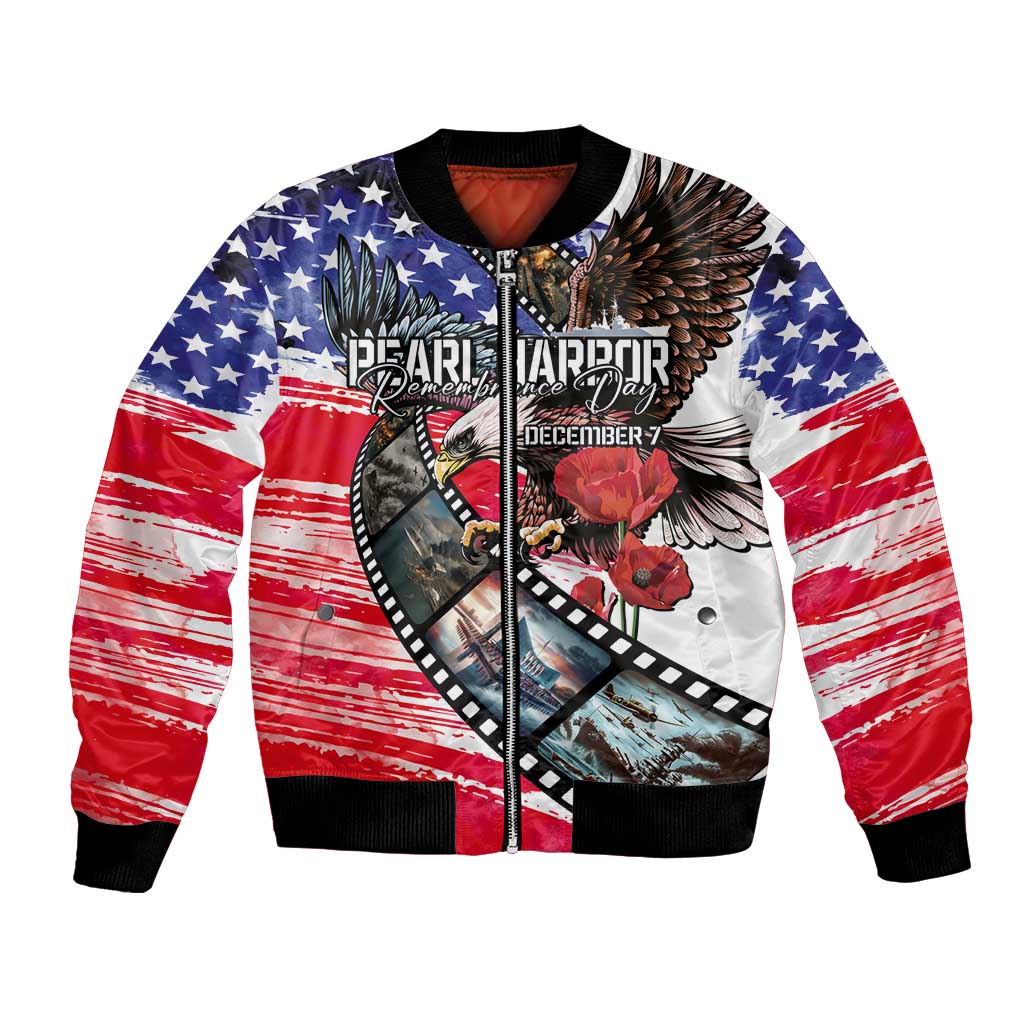 Pearl Harbor Remembrance Day Personalized Bomber Jacket Lest We Forget - The Bald Eagle Remembers LT03 Unisex White - Polynesian Pride