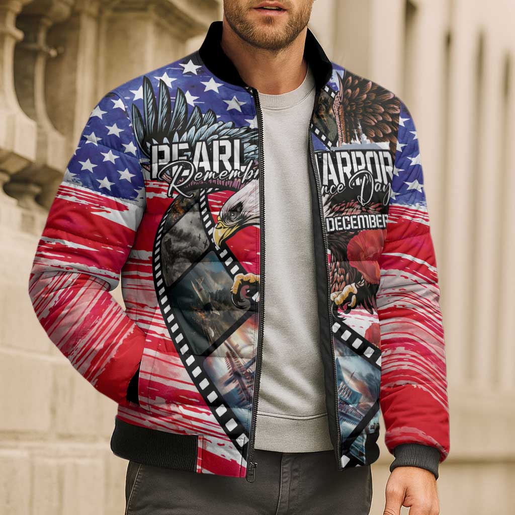 Pearl Harbor Remembrance Day Personalized Bomber Puffer Jacket Lest We Forget - The Bald Eagle Remembers - Polynesian Pride