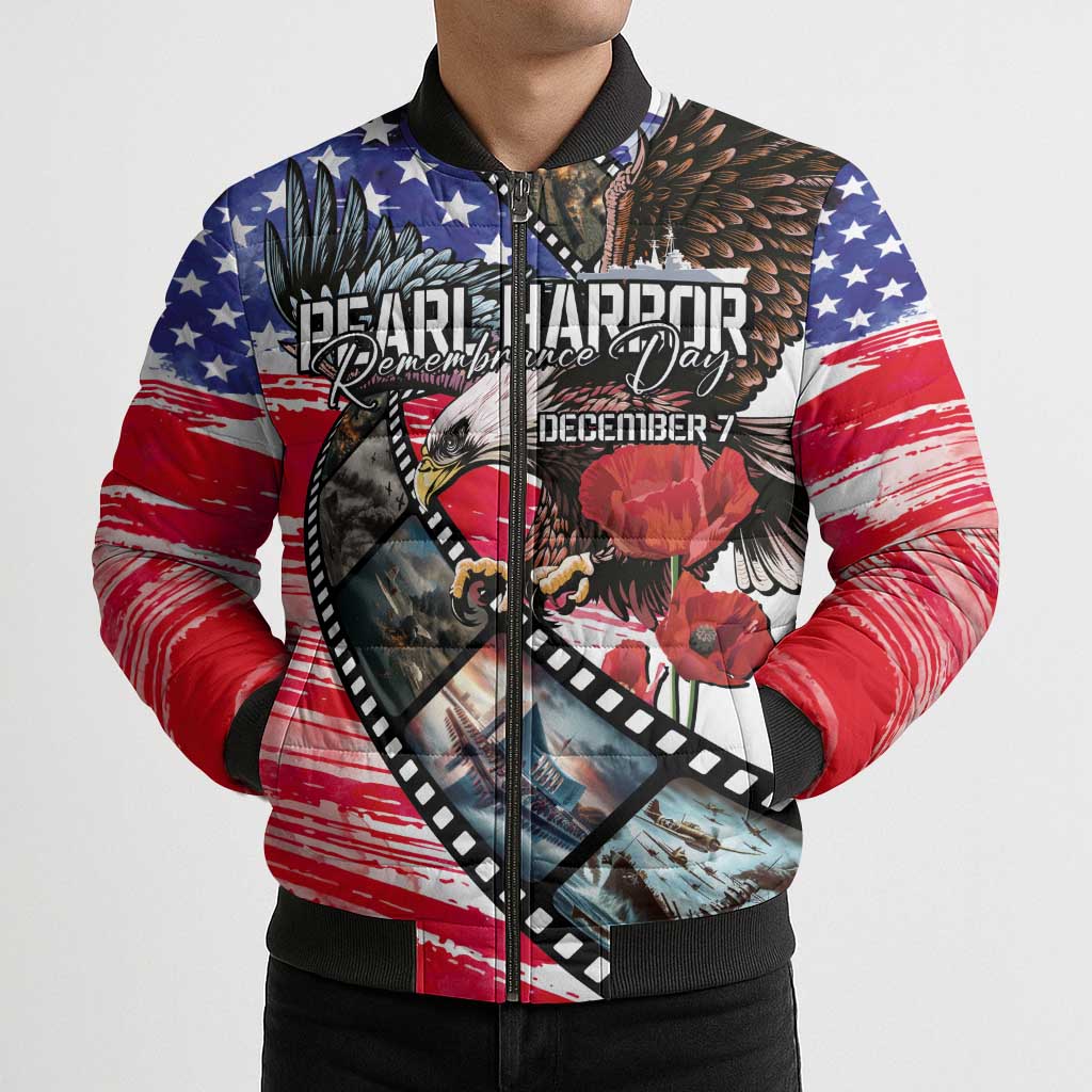 Pearl Harbor Remembrance Day Personalized Bomber Puffer Jacket Lest We Forget - The Bald Eagle Remembers - Polynesian Pride