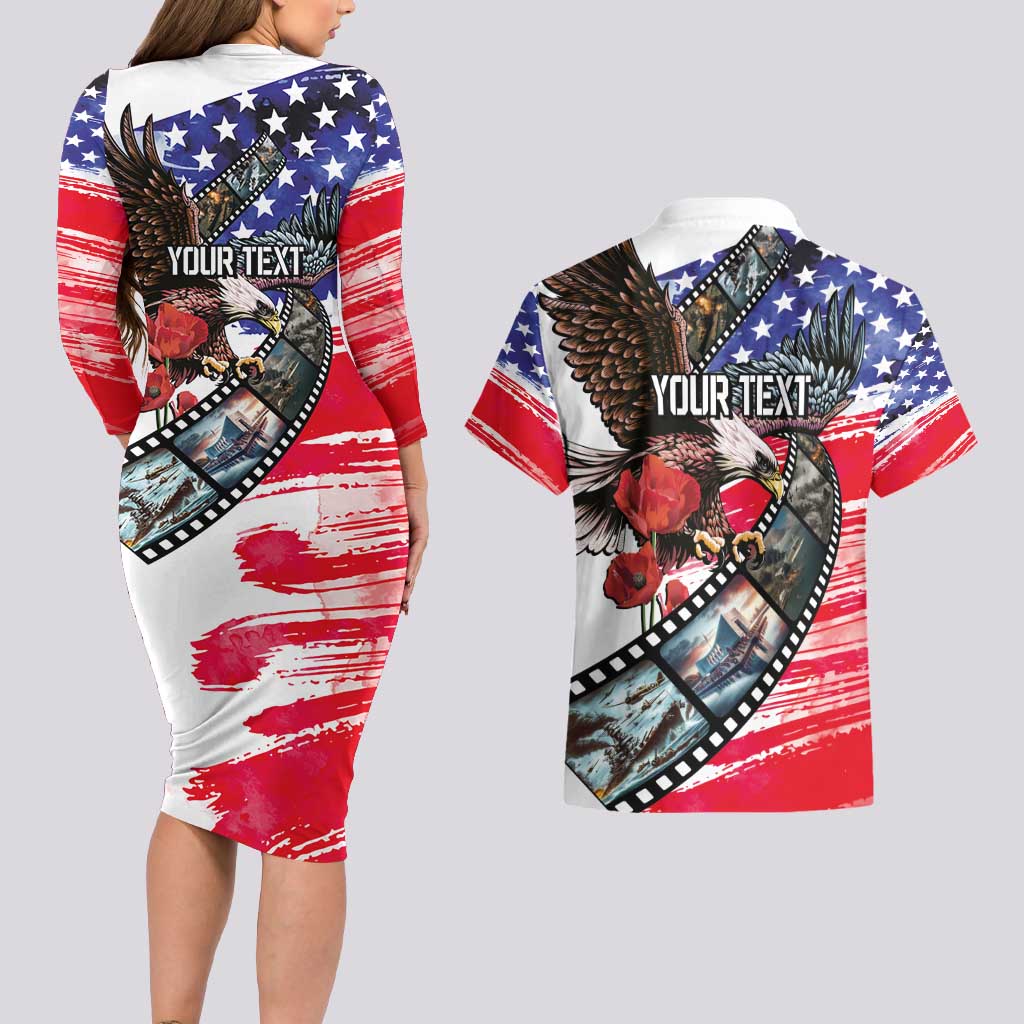 Pearl Harbor Remembrance Day Personalized Couples Matching Long Sleeve Bodycon Dress and Hawaiian Shirt Lest We Forget - The Bald Eagle Remembers - Polynesian Pride