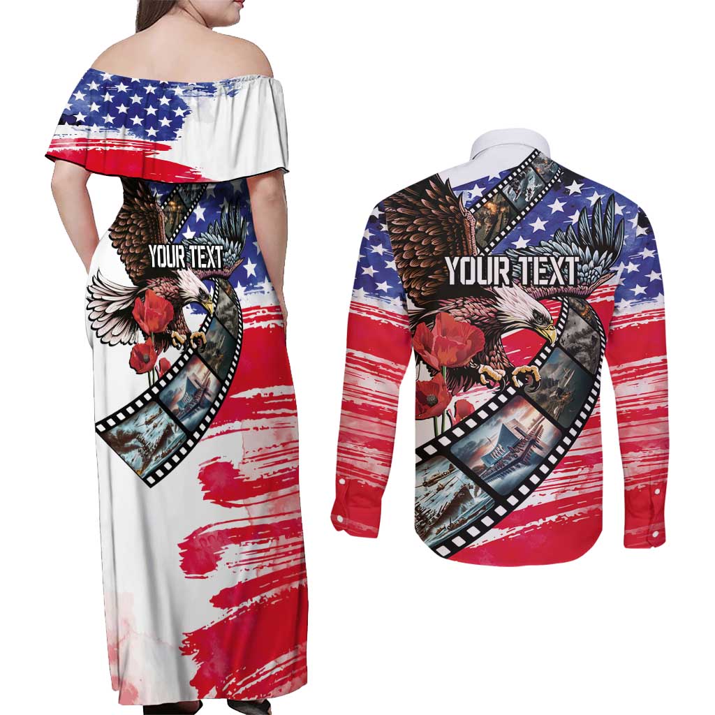 Pearl Harbor Remembrance Day Personalized Couples Matching Off Shoulder Maxi Dress and Long Sleeve Button Shirt Lest We Forget - The Bald Eagle Remembers LT03 - Polynesian Pride