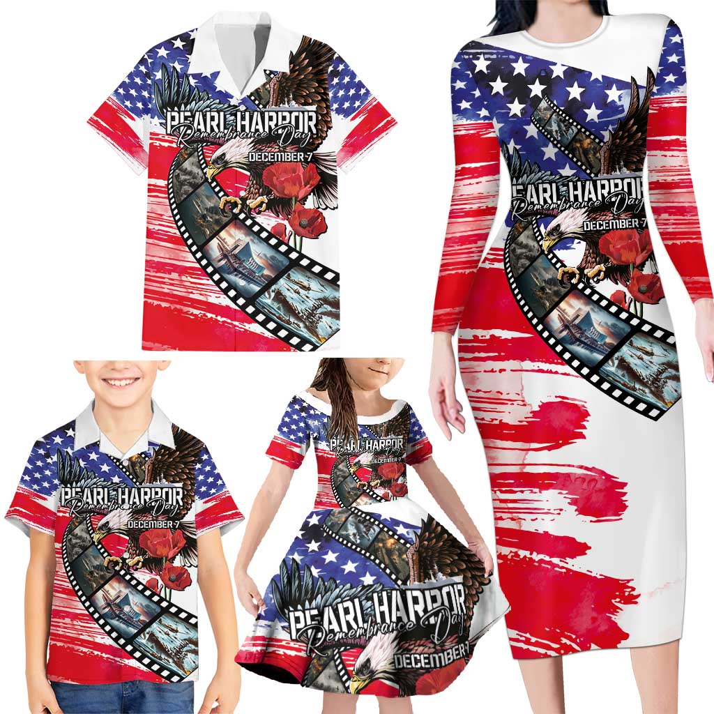 Pearl Harbor Remembrance Day Personalized Family Matching Long Sleeve Bodycon Dress and Hawaiian Shirt Lest We Forget - The Bald Eagle Remembers - Polynesian Pride
