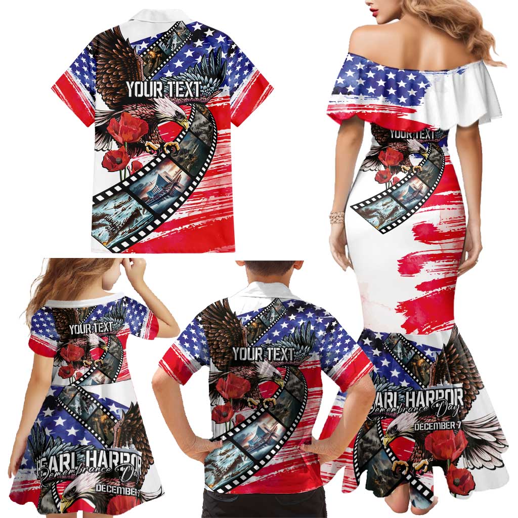 Pearl Harbor Remembrance Day Personalized Family Matching Mermaid Dress and Hawaiian Shirt Lest We Forget - The Bald Eagle Remembers - Polynesian Pride