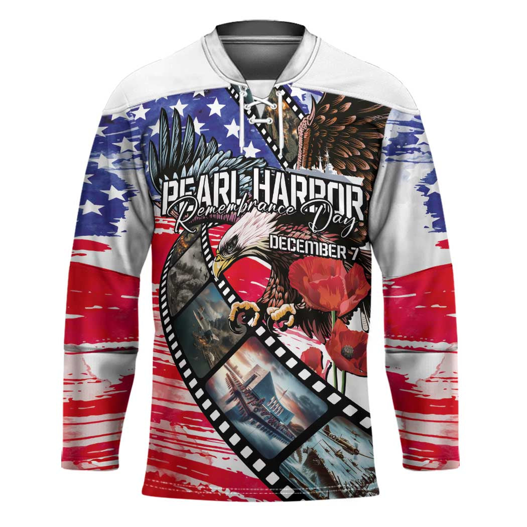 Pearl Harbor Remembrance Day Personalized Hockey Jersey Lest We Forget - The Bald Eagle Remembers - Polynesian Pride