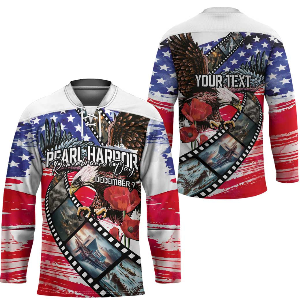 Pearl Harbor Remembrance Day Personalized Hockey Jersey Lest We Forget - The Bald Eagle Remembers - Polynesian Pride