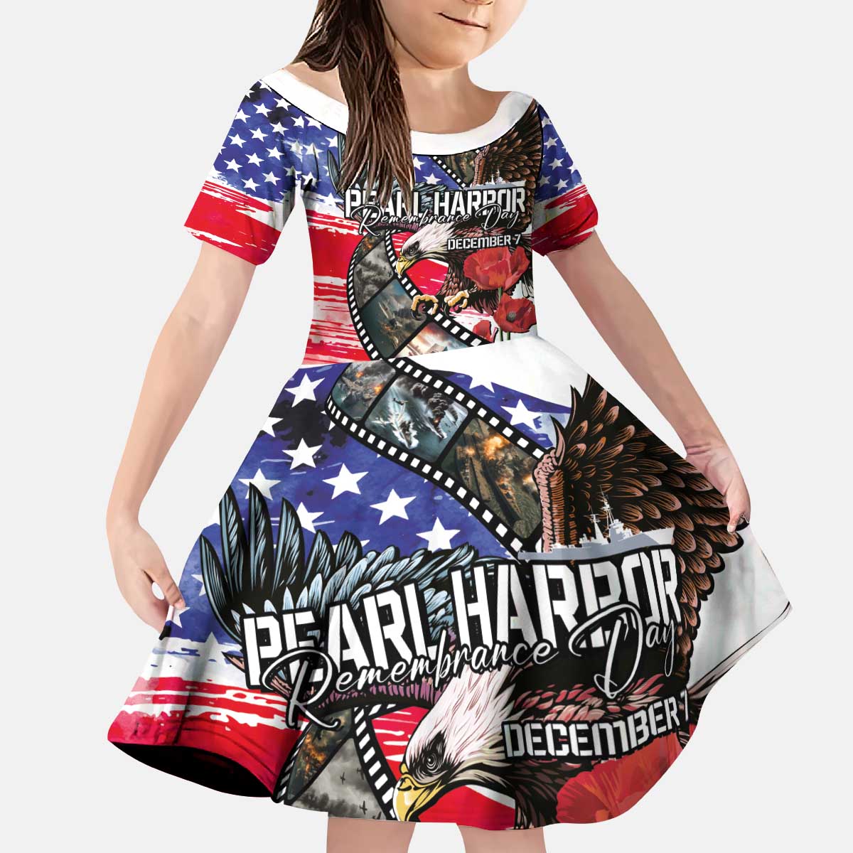 Pearl Harbor Remembrance Day Personalized Kid Short Sleeve Dress Lest We Forget - The Bald Eagle Remembers - Polynesian Pride
