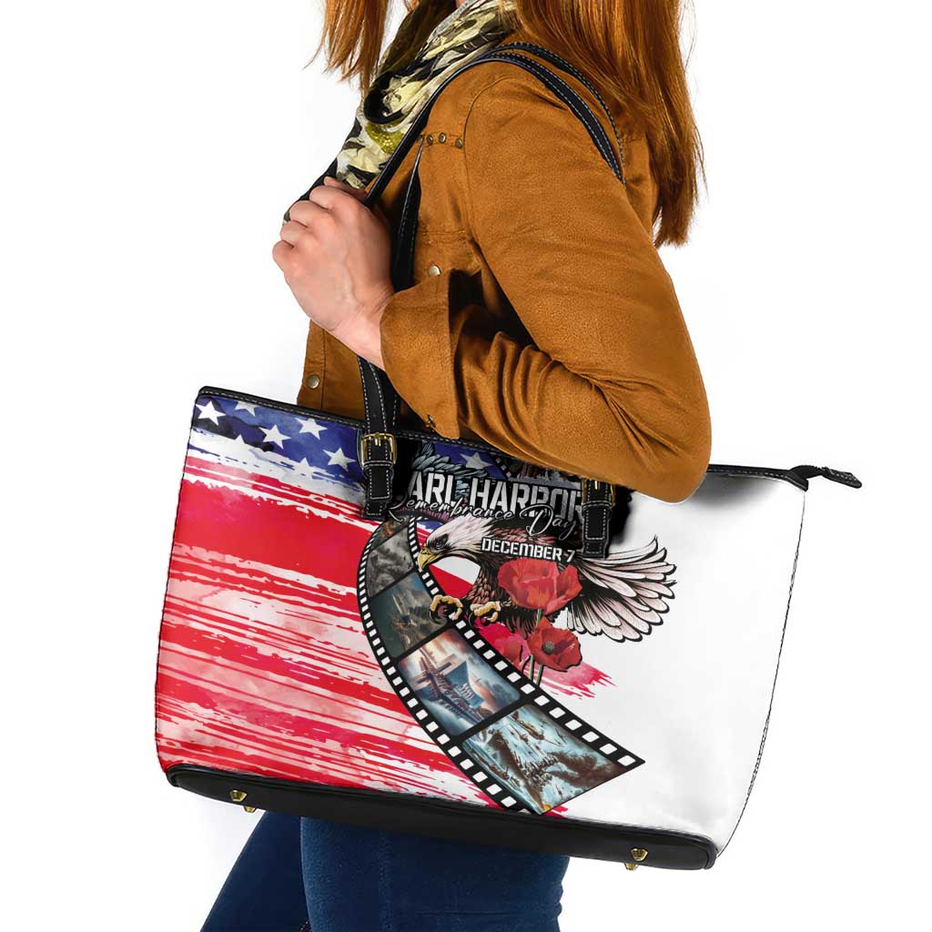 Pearl Harbor Remembrance Day Leather Tote Bag Lest We Forget - The Bald Eagle Remembers LT03 White - Polynesian Pride