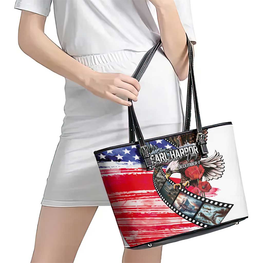 Pearl Harbor Remembrance Day Leather Tote Bag Lest We Forget - The Bald Eagle Remembers LT03 - Polynesian Pride
